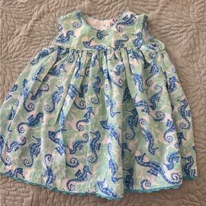 Seahorse Print Kids Dress - Blue and Green